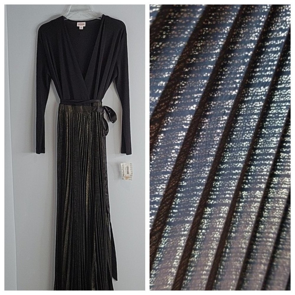 Lularoe Deanne gold & black Wedding Guest maxi dress Medium new with tags